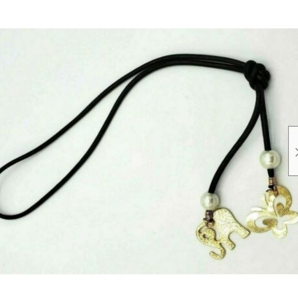 Lariat Rope Necklace Elephant Butterfly Gold Tone - Picture 4 of 6